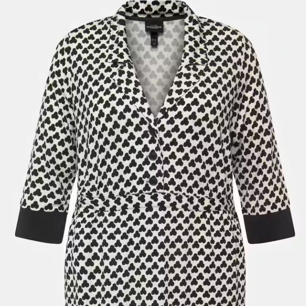 Minimalist Geometric Print Lapel Collar 3/4 Sleeve Stretch Knit Dress